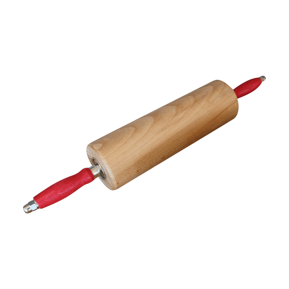 Profi-Wellholz 30 cm Wellholz mit roten Griffen ohne Hintergrund.