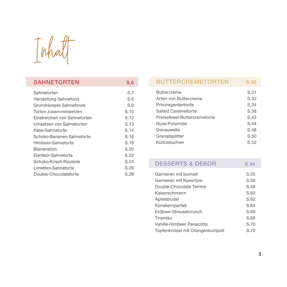 Inhaltsverzeichnis des Häussler-Buchs: Torten und Desserts