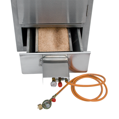 Gasschublade Heißräucherschrank Gasschublade Edlestahl mit orangenem Gasschlauch