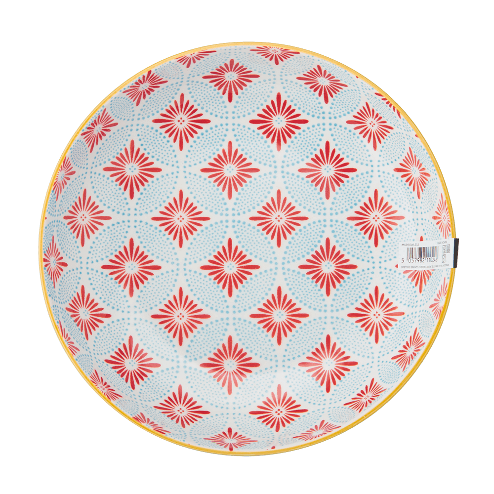 Pasta Bowl - blue mosaic Pasta Bowl mit rot blauem Muster innen, ohne Hintergrund.