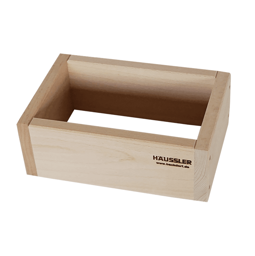 Quadratischer Holzbackrahmen mit Häussler Logo