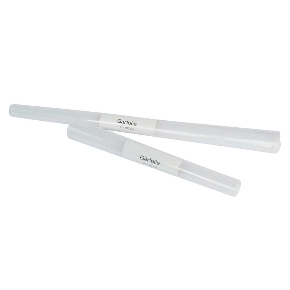 Gärfolie zum abdecken ausgeformter Teige Zwei eingerollte Gärfolien mit Etikett