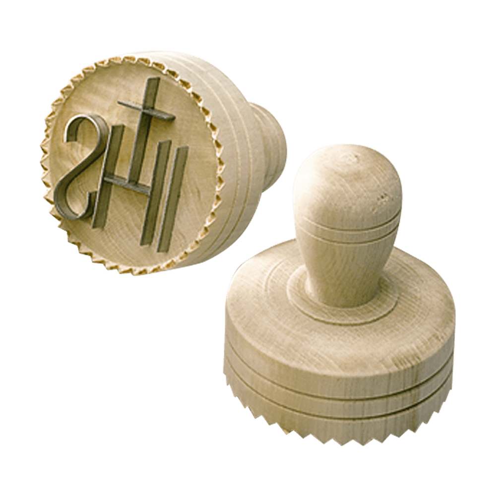 Brotstempel IHS Brotstempel aus Holz mit einem Griff, Motiv IHS mit einem Kreuz