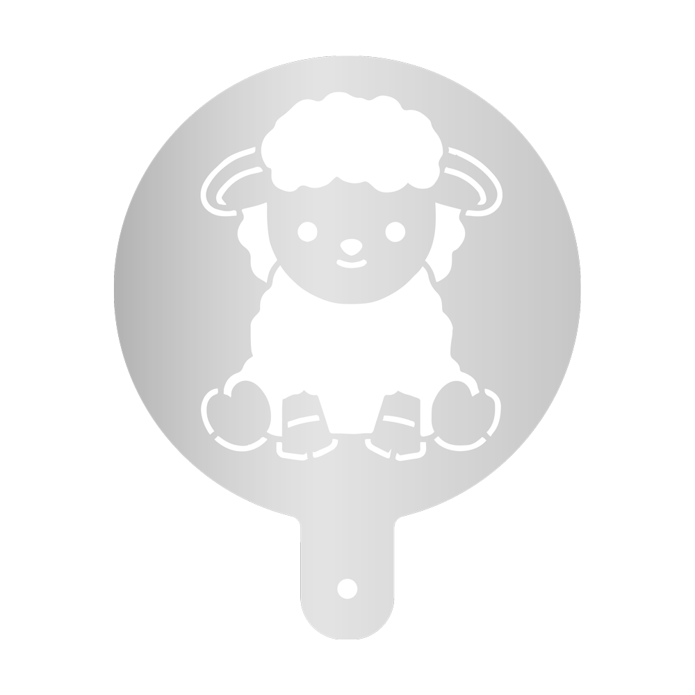 Runde Mehlschablone mit Griffstück mit einem Ausschnitt in der Mitte in Form eines Schafs. Ohne Hintergrundbild.