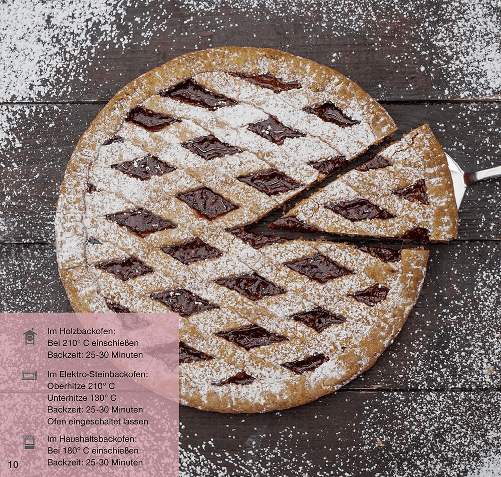 Auszug aus einem Rezept aus dem Häussler-Buch "Kuchen und Süßes". Es ist eine Linzertorte abgebildet