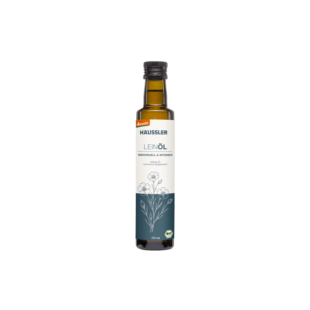 Leinöl Flasche von vorne