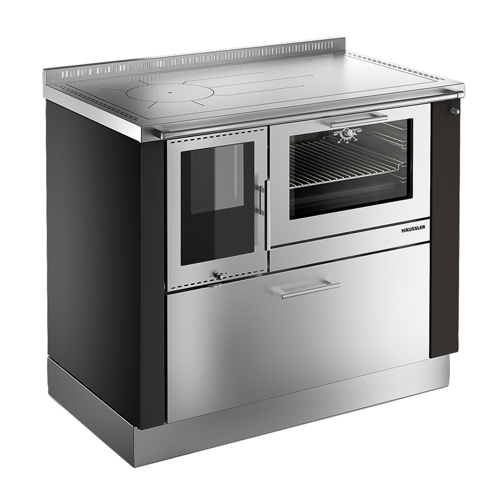 Holz Küchenherd Ökoalpin 100 mit Seitenwänden in schwarz in frontaler Ansicht ohne Hintergrund.