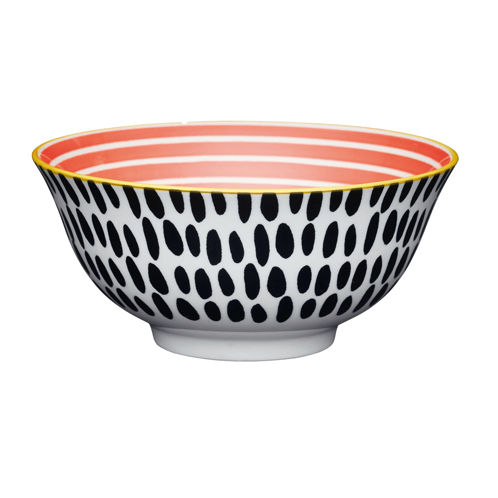 Bowl - grey floral Schwarz-Weiße Bowl, innen mit rot weißen Streifen, ohne Hintergrund.