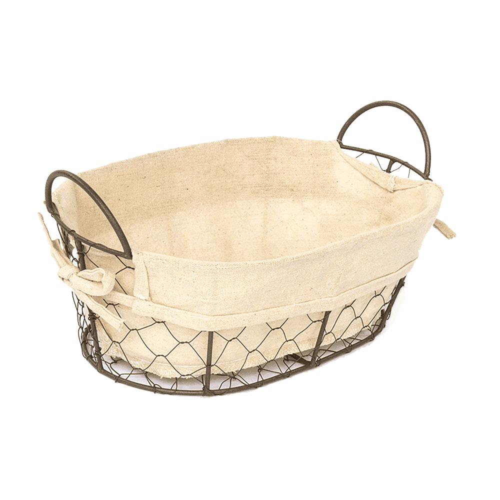 Brotkörbchen Countrystyle Brotkörbchen im Country-Style aus Drahtgeflech mit Stoffeinsatz ohne Hintergrund