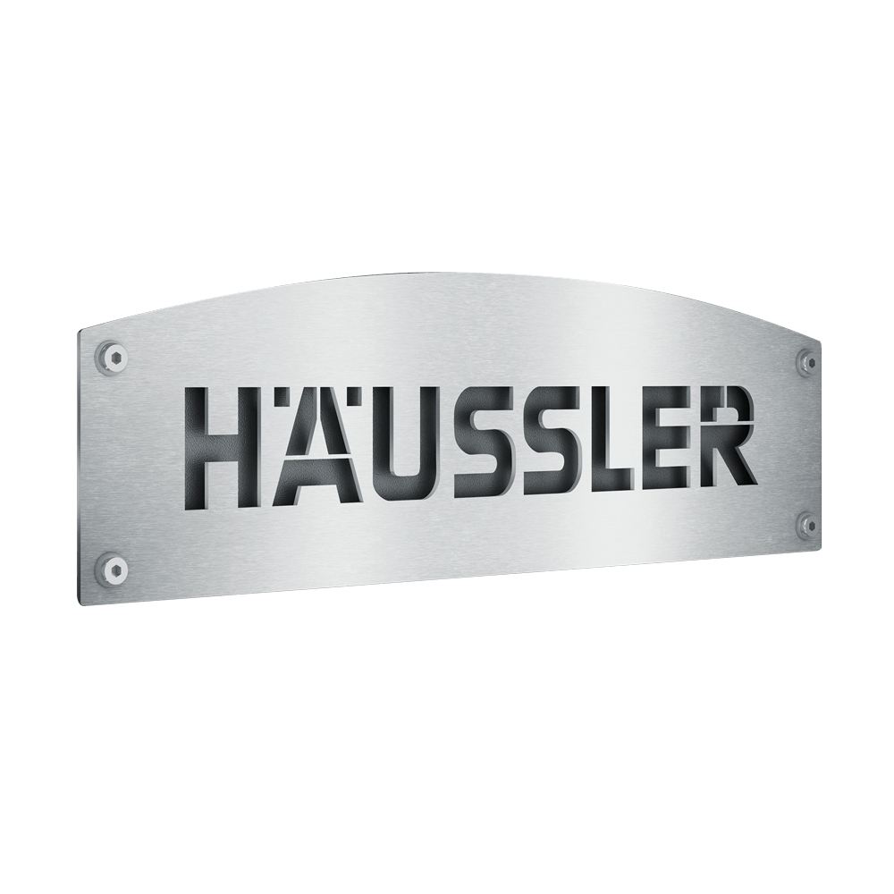 silbernes Häussler Logo, rechteckig 