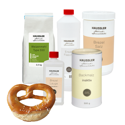 Laugengebäckset mit Lauge, Salz, Mehl und Backmalz