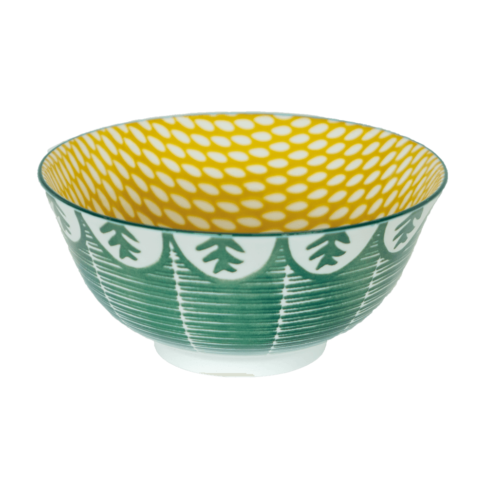 Stylische Bowl für Müsli, Porridge und viele andere leckere Frühstückskreationen Eine gelb, grüne Bowl ohne Hintergrund