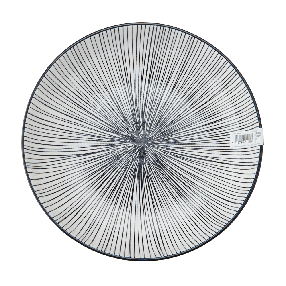 Pasta Bowl - black stripe Pasta Bowl mit schwarz weißem Muster innen, ohne Hintergrund.