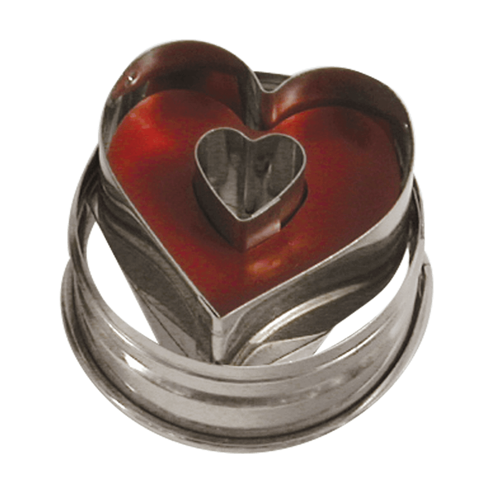 Herz-Ausstechform: Herz zerlegbar Herz Ausstecher aus Edelstahl. Einmal für das Bodenplätzchen und einmal für das Herz-Bodenplätzchen mit Loch