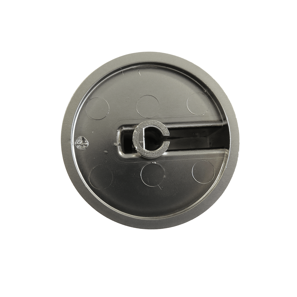 Silberner Drehgriff mit einer Zeitskala für den Elektrosteinbackofen Mono.