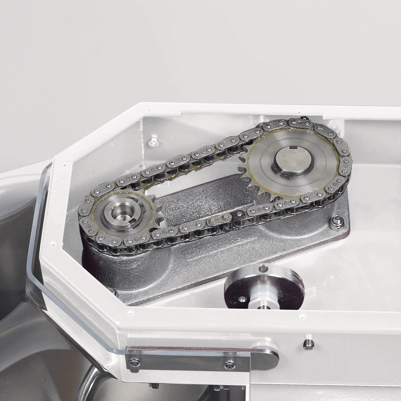Kettenantrieb Alpha 1G Kettenantrieb der Alpha 1G Teigknetmaschine in weiß.