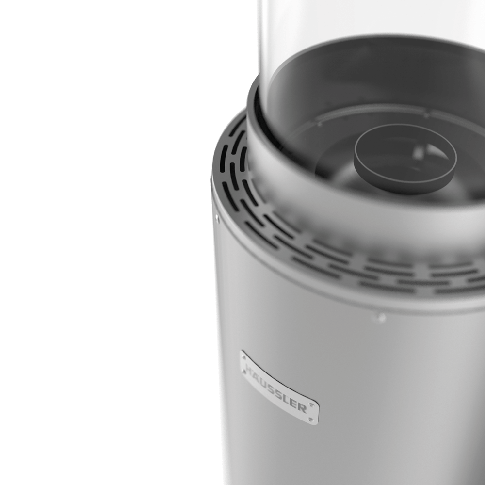 Detailbild der Hitzezufuhr des Terrassenstrahlers ohne Hintergrund.