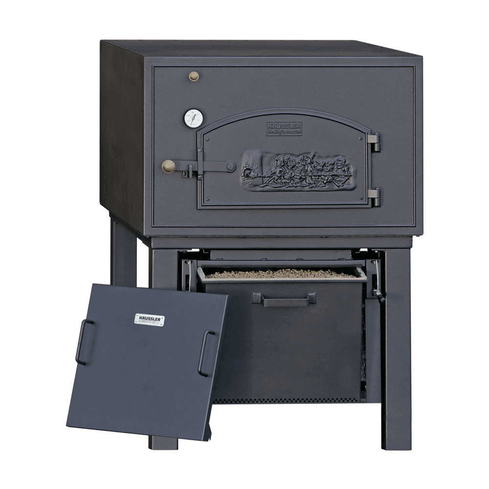 Holzbackofen mit Pelletbefeuerung, Füßßen und Thermometer, Farbe: anthrazit