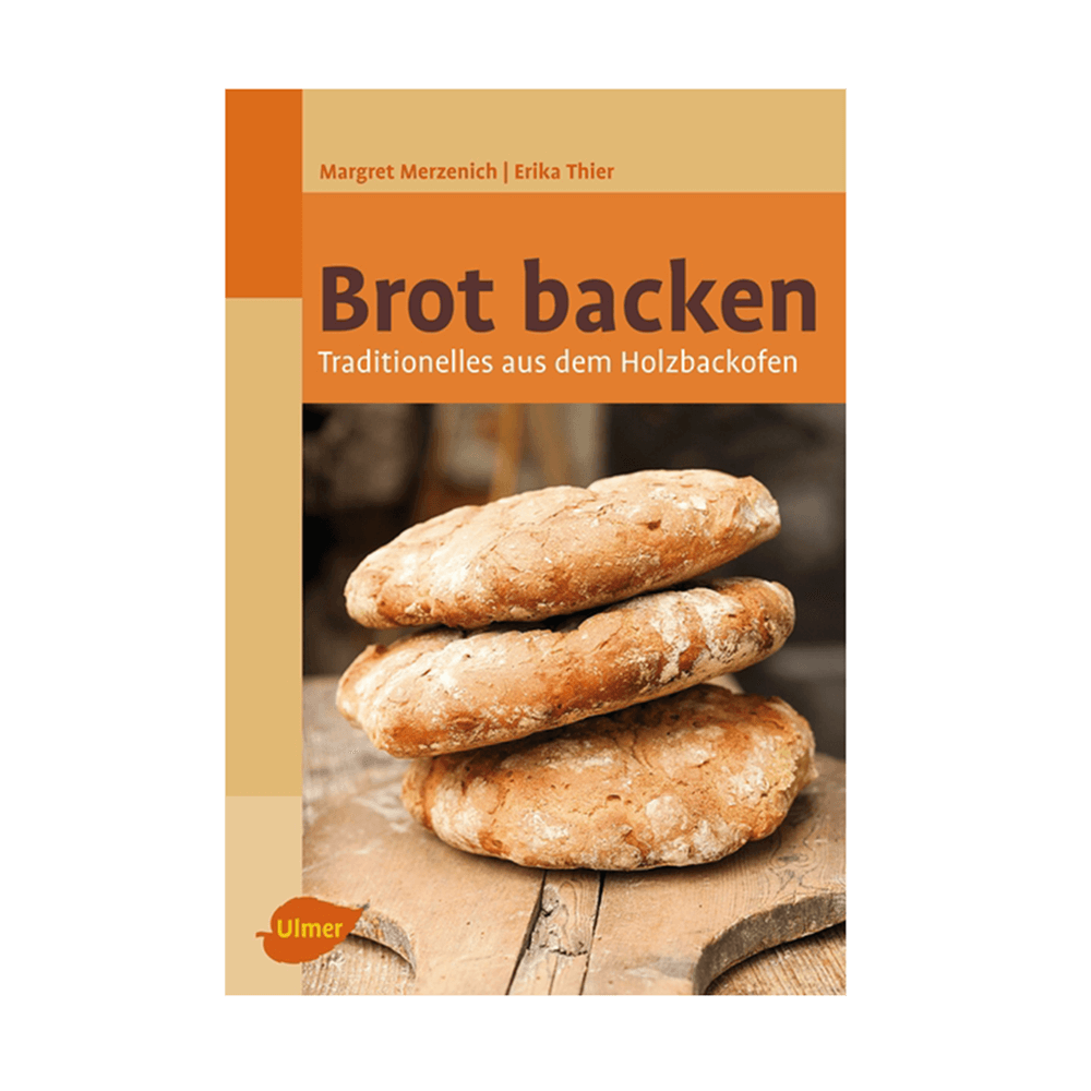 Titelseite des Buches: "Brot backen". Orangene Seite mit Fladenbroten abgebildet