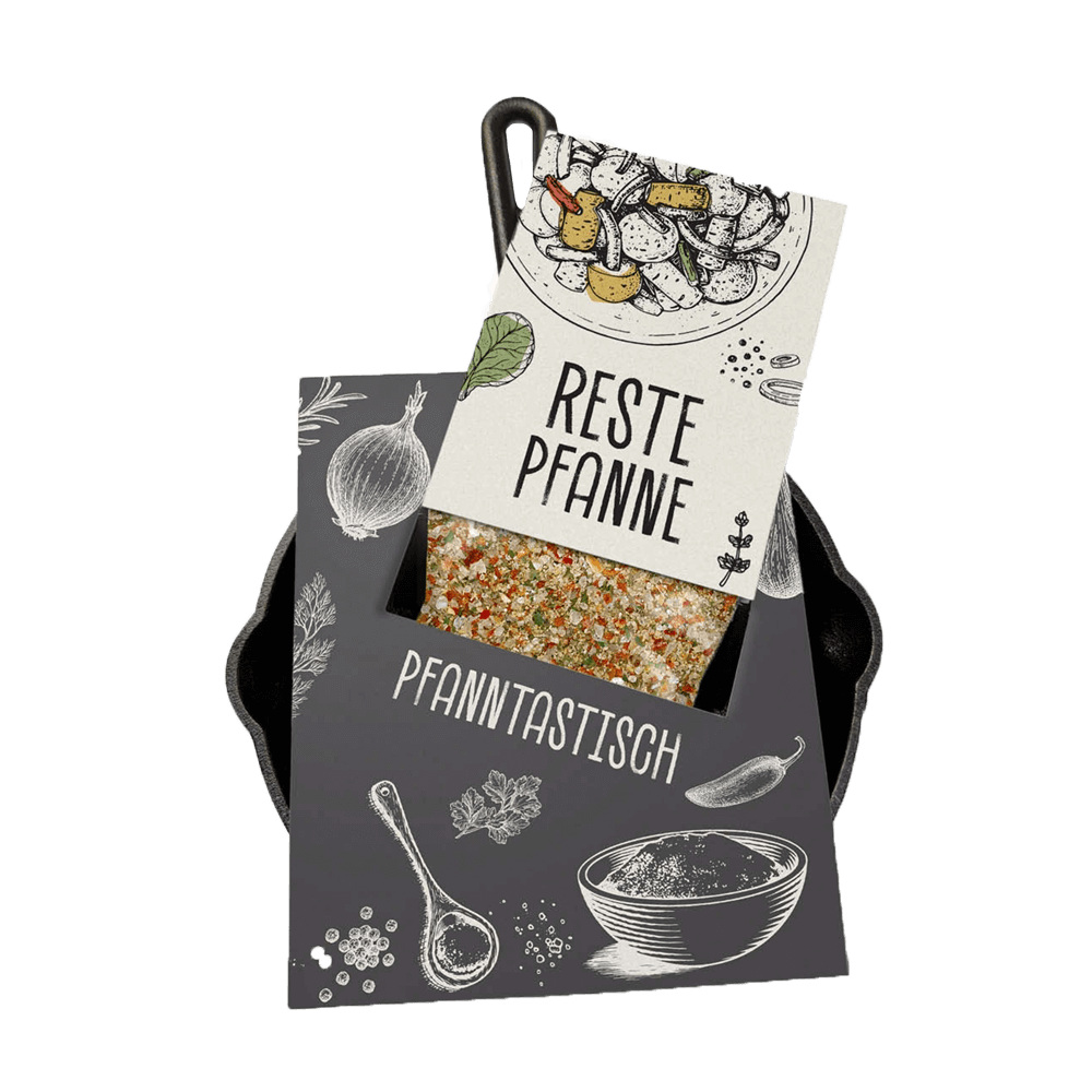 Gusspfanne mit Gewürz als Geschenk verpackt