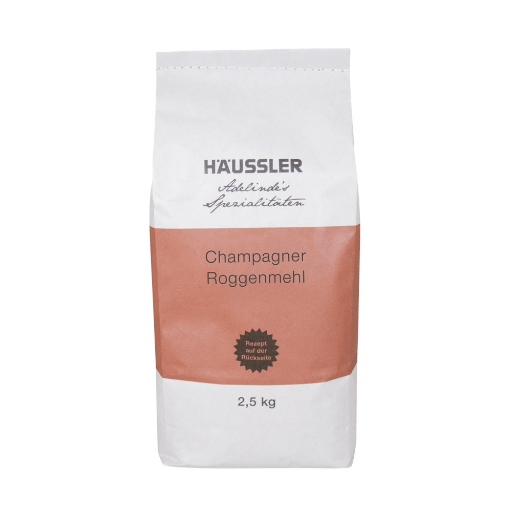 Champagner-Roggenmehl Champagner-Roggenmehlpackung in frontaler Ansicht ohne Hintergrund.