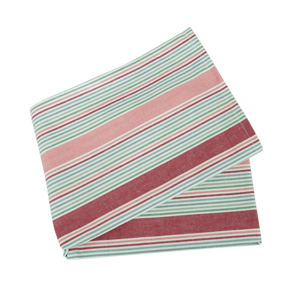 Geschirrtuch in rosa, rot und grün-Tönen ohne Hintergrund.