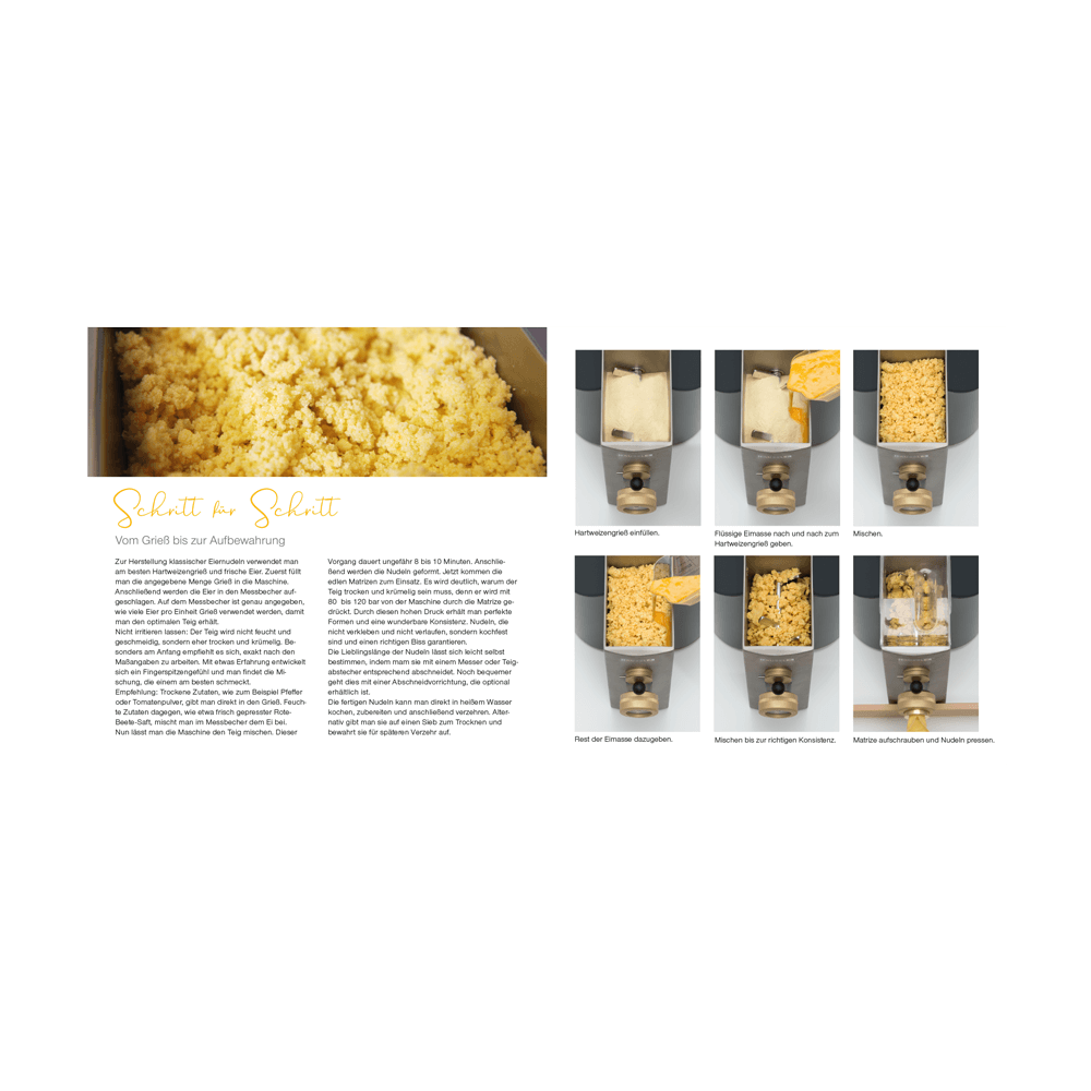 Häussler Buch: Nudelmachen mit der Häussler Nudelmaschine Auszug aus dem Häussler Buch: Nudelmachen mit der Häussler Nudelmaschine. Hier ist die Anleitung zu sehen, die ausfzeigt wie Nudeln in der Häussler Nudelmaschine gemacht werden