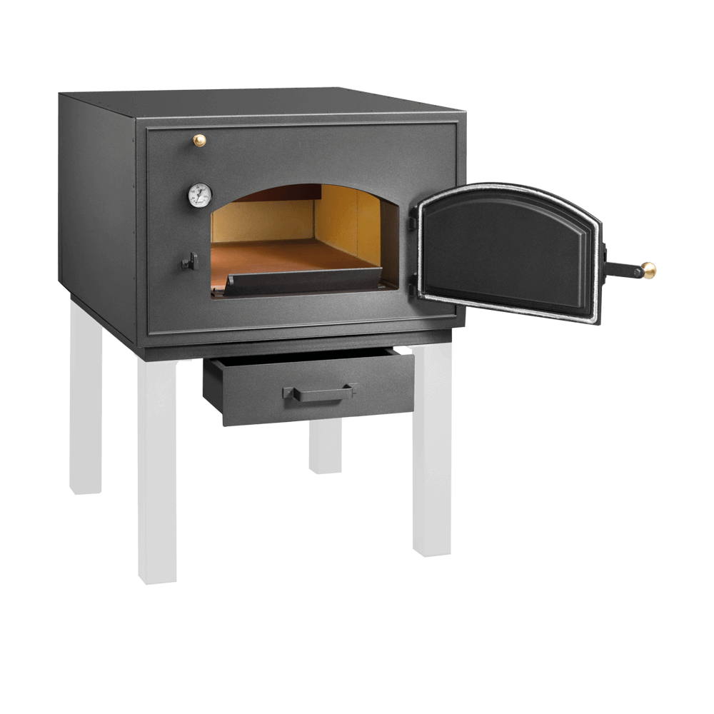 Holzbackofen für Familien und Backbegeisterte Holzbackofen 4/6 ohne Beine mit geöffneter Ofentüre