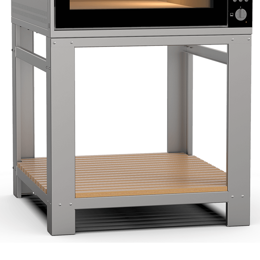 Elektro-Steinbackofen hat die perfekte Arbeitshöhe Ofen mit Untergestelle und Holzrost