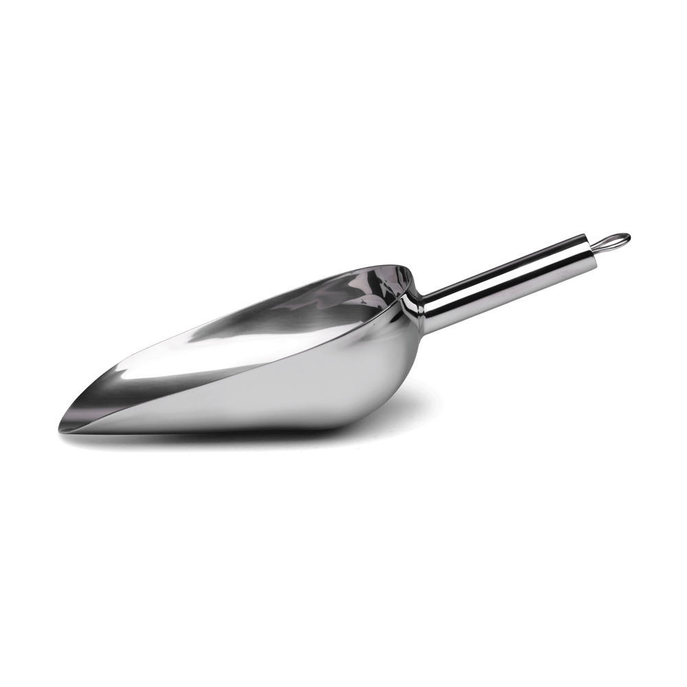 Abwiegeschaufel Edelstahl - bis 350 g Mehl Abwiegeschaufel aus Edelstahl bis ca. 350 g Mehl ohne Hintergrund.