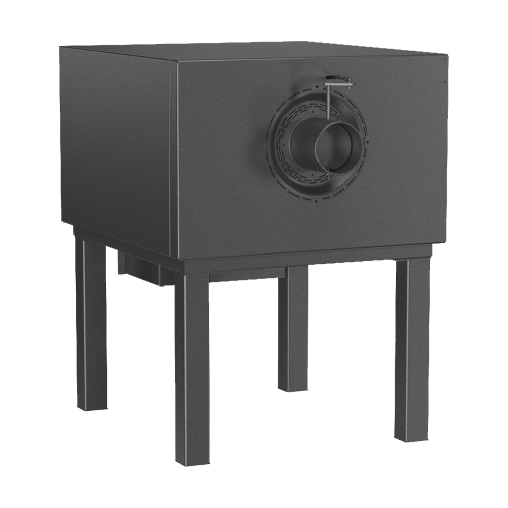 Holzbackofen HABO 4/6 mit Ofenbeinen Holzbackofen HABO 4/6 mit Ofenbeinen mit Ansicht von hinten auf den Rauchrohranschluss