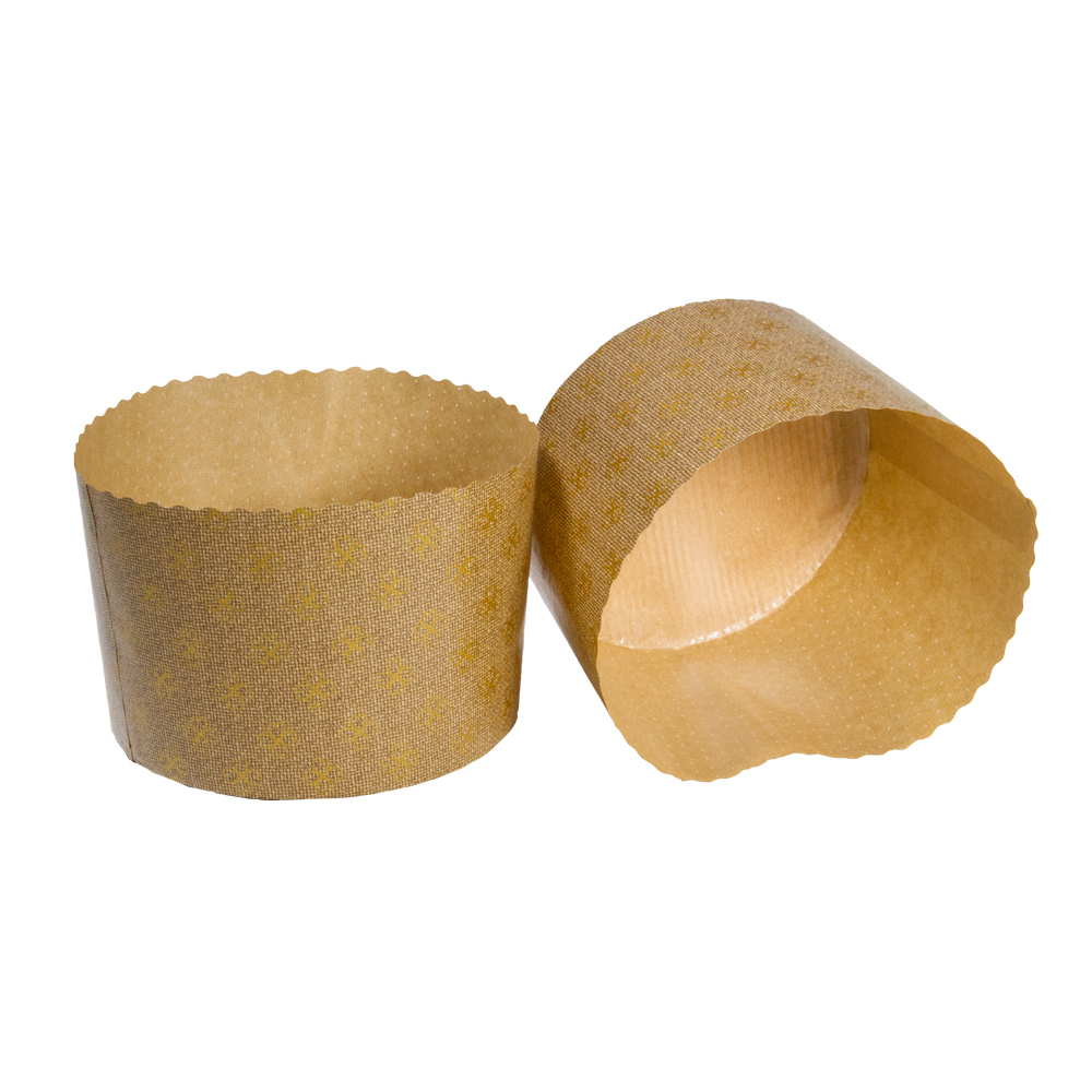 Panettone-Backform Zwei braune, runde Panettone Backformen die einen Durchmesser von 13,4 Zentimeter haben. Ohne Hintergrund abgebildet.