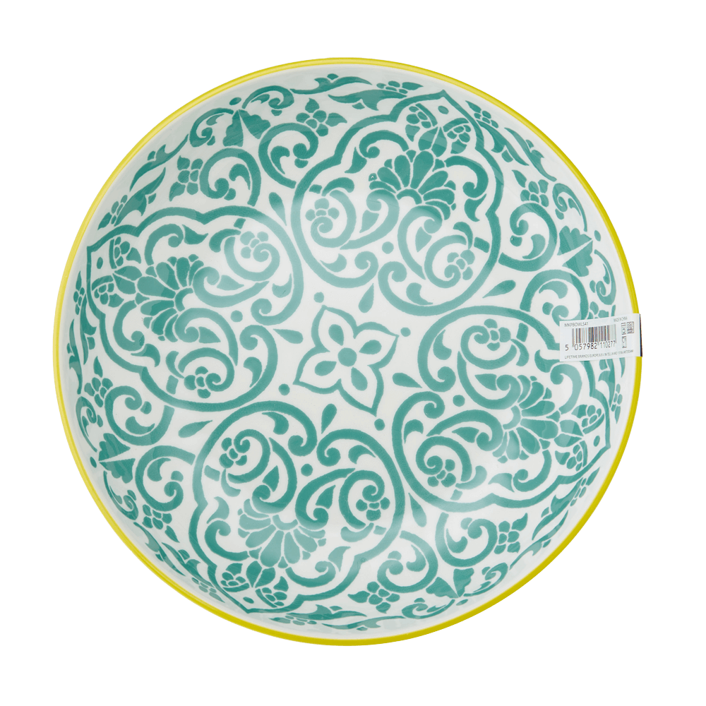 Pasta Bowl - yellow and blue Pasta Bowl mit blauem Muster innen, ohne Hintergrund.