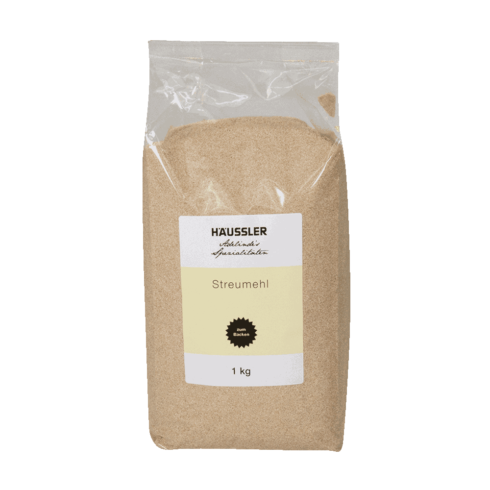 Streumehl Verpackung mit gelbem Etikett