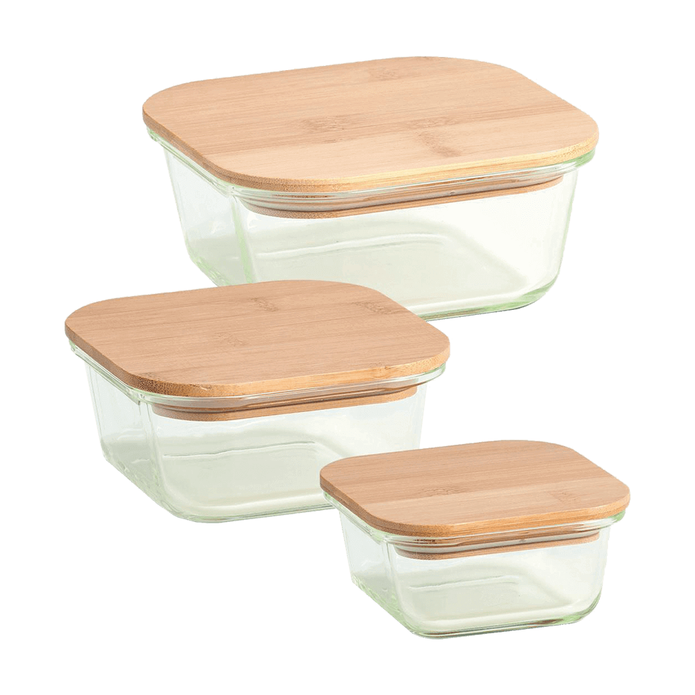 Vorratsbehälter mit Bambusdeckel Drei Glas-Vorratsdose in verschiedenen Größen mit Bambusdeckel