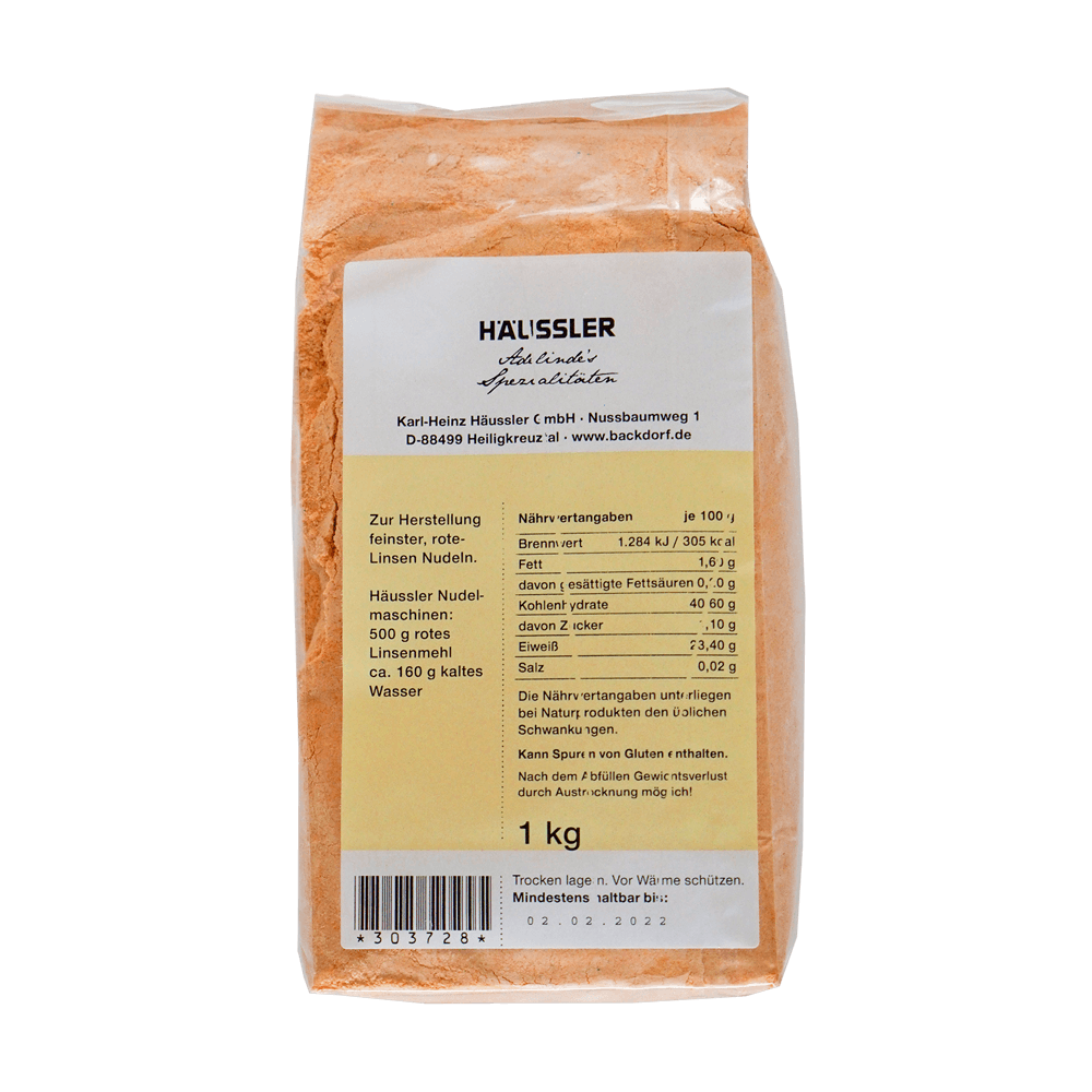 gemahlene rote Linsen mit gelbem Etikett