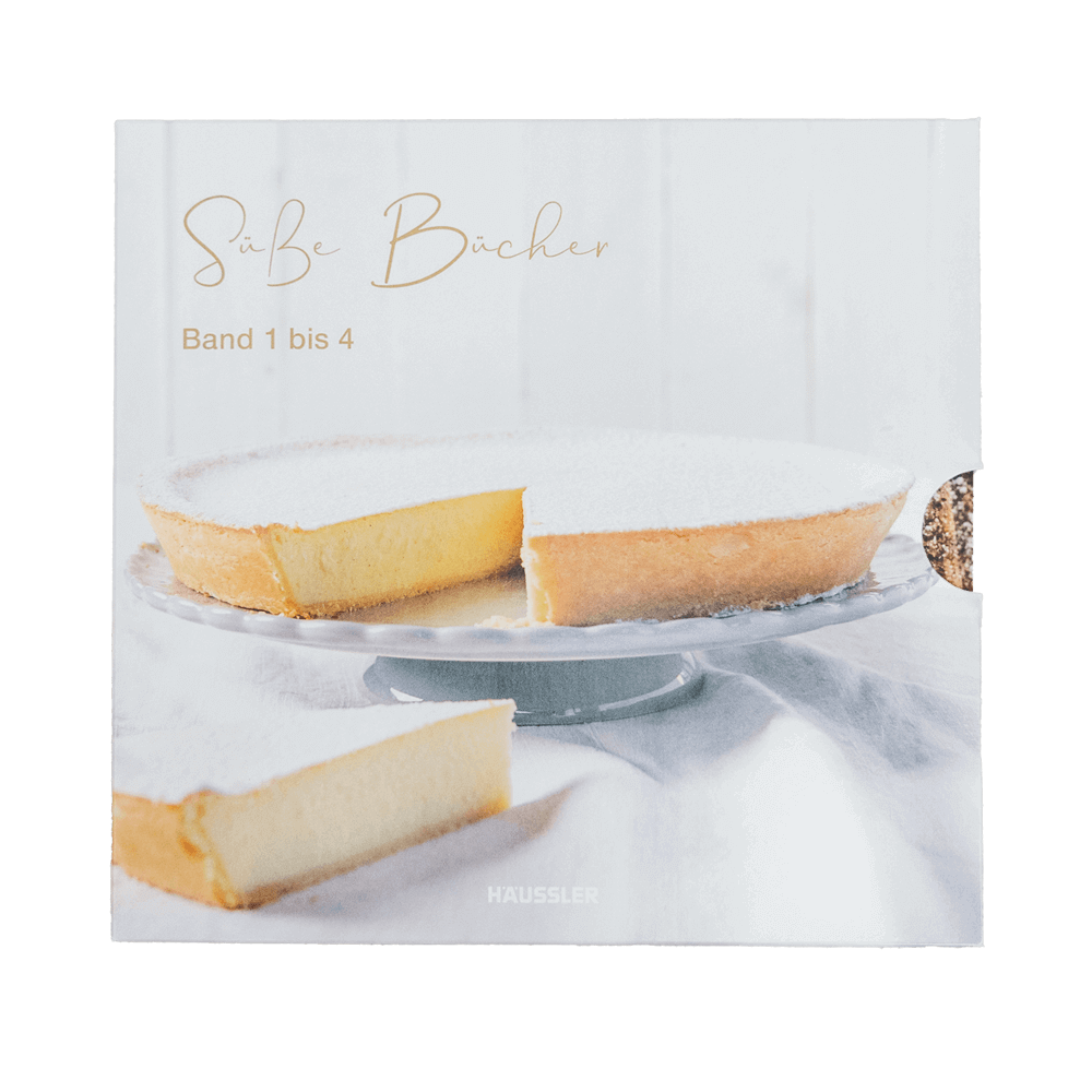 Backbuch-Set: Süße Bücher Band 1-4 Cover des Backbuchs-Sets: Süße Bücher. Auf dem Titel ist ein Käsekuchen zu sehne