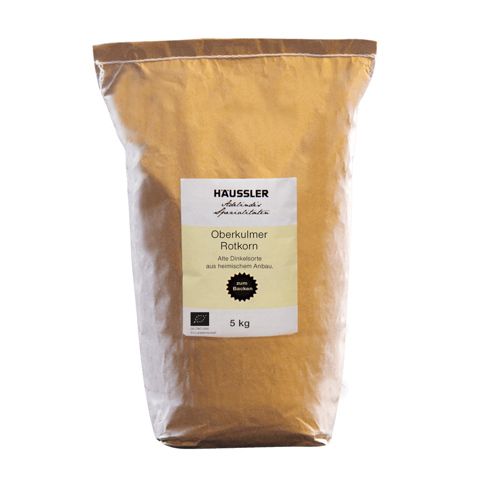 Oberkulmer Rotkornmehl Oberkulmer Rotkornmehl in einer Papierverpackung ohne Hintergrund.