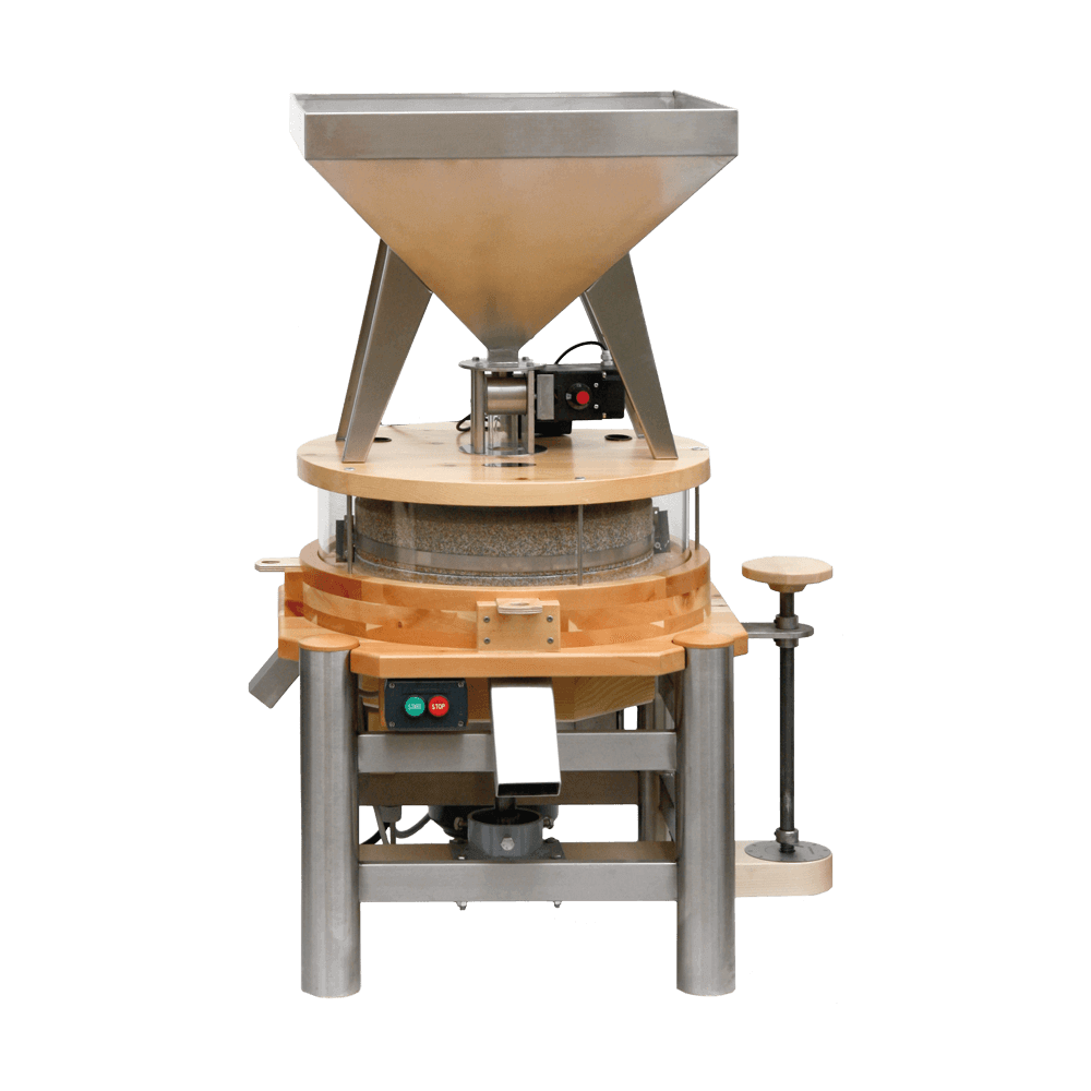 Getreidemühle HM40P große Getreidemühle mit Holzelementen und einem großen Trichter