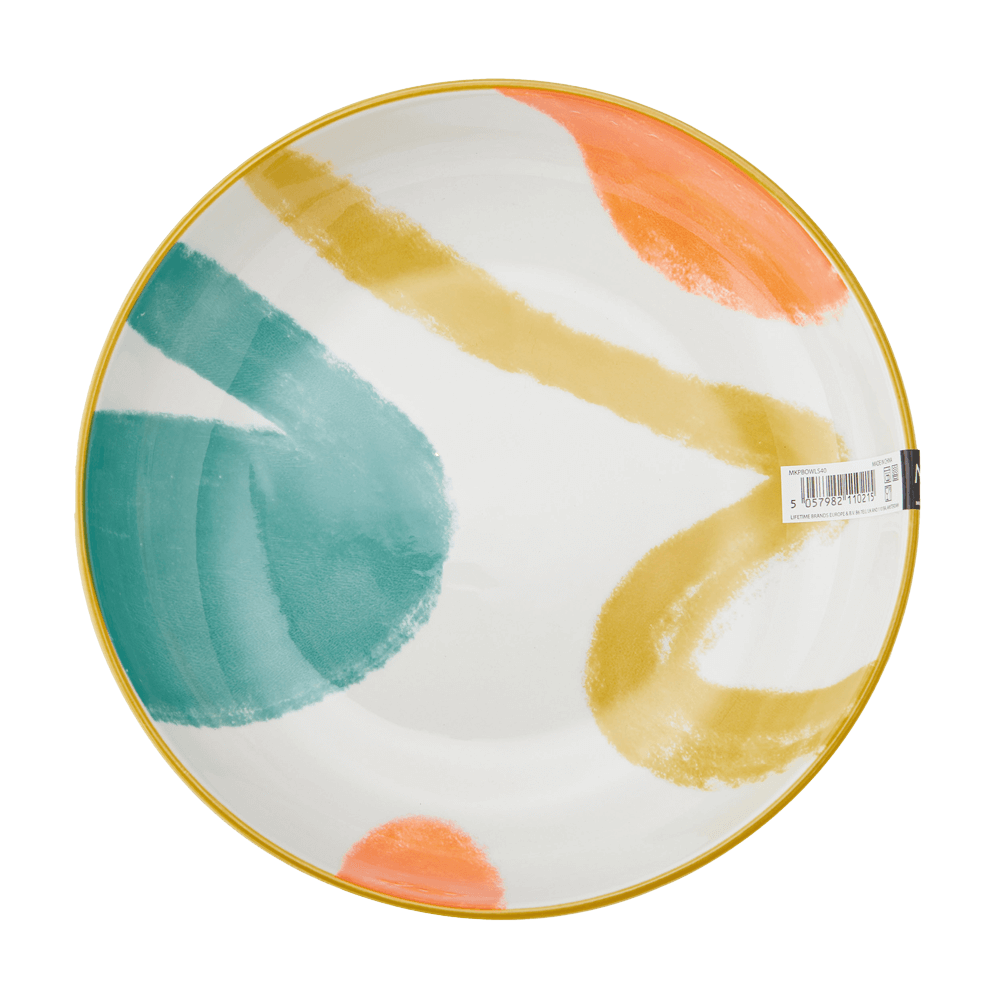 Pasta Bowl - yellow abstract Pasta Bowl mit weiß, gelb und grünem Muster innen, ohne Hintergrund.