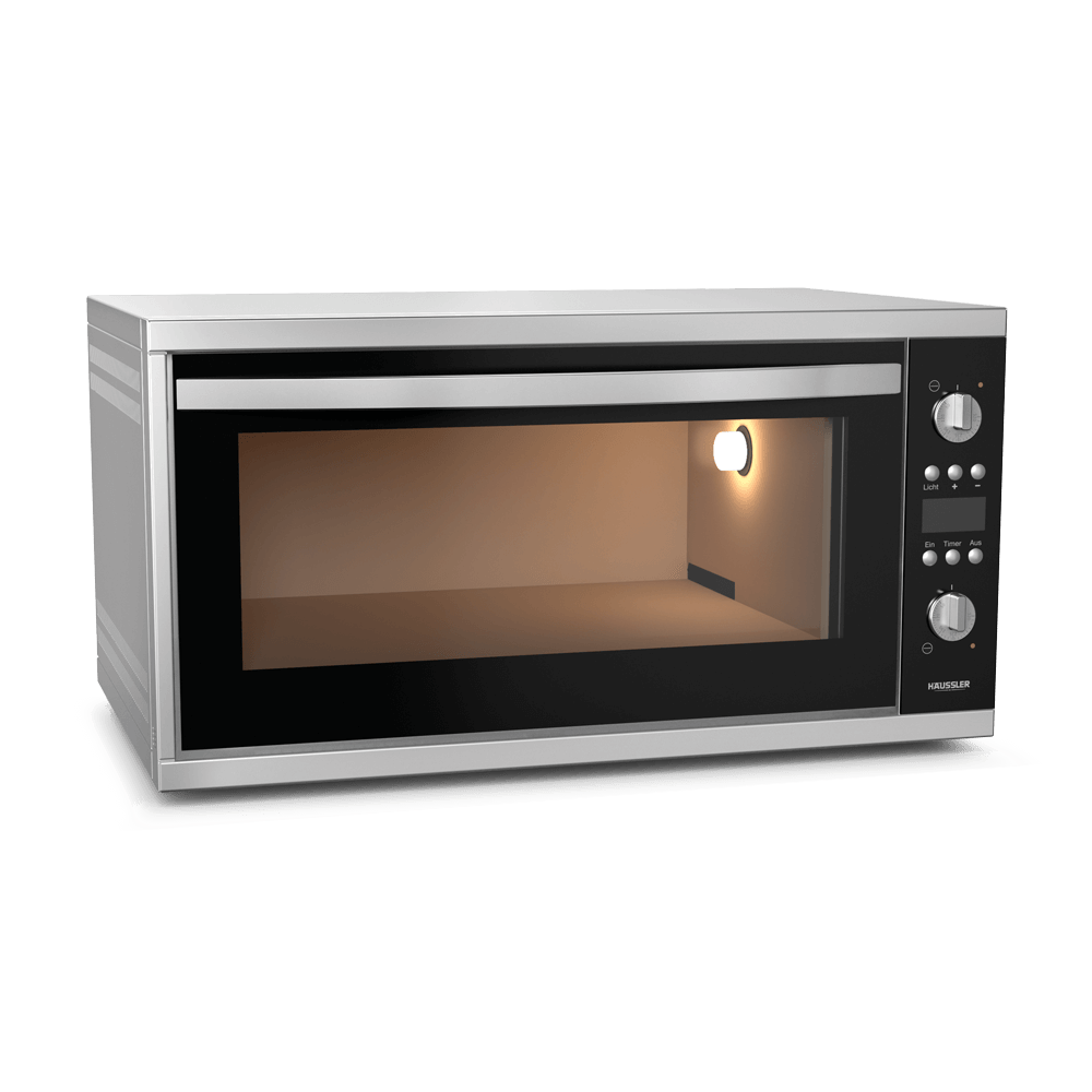 Primus Elektrosteinbackofen mit angeschaltetem Licht und einer Scheibe in der TĂĽre