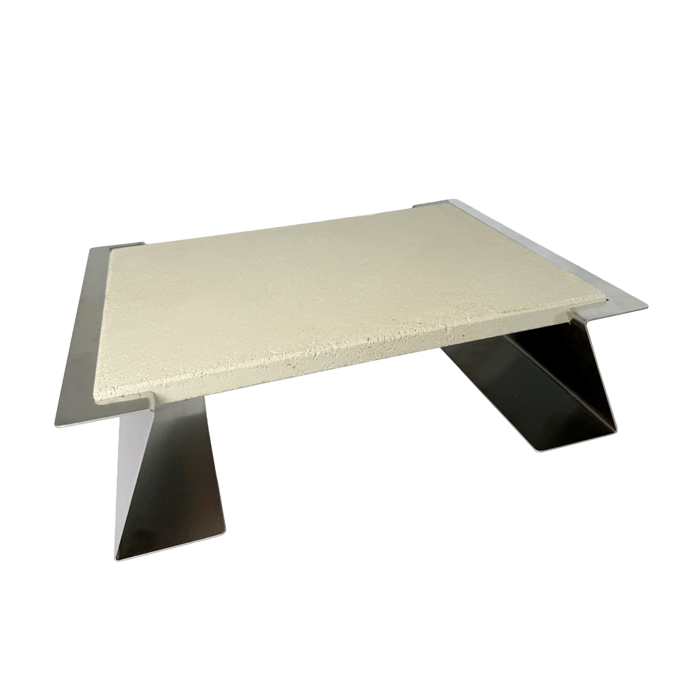 Pizzastein mit Halterung für den Grill Pizzastein auf der Edelstahlhalterung