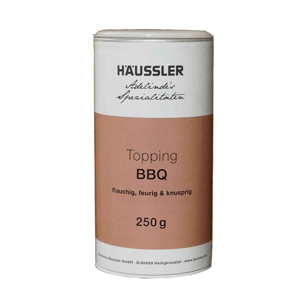Dose Topping BBQ von Häussler, 250 g – rauchiges, feuriges und knuspriges BBQ-Topping für Gebäck
