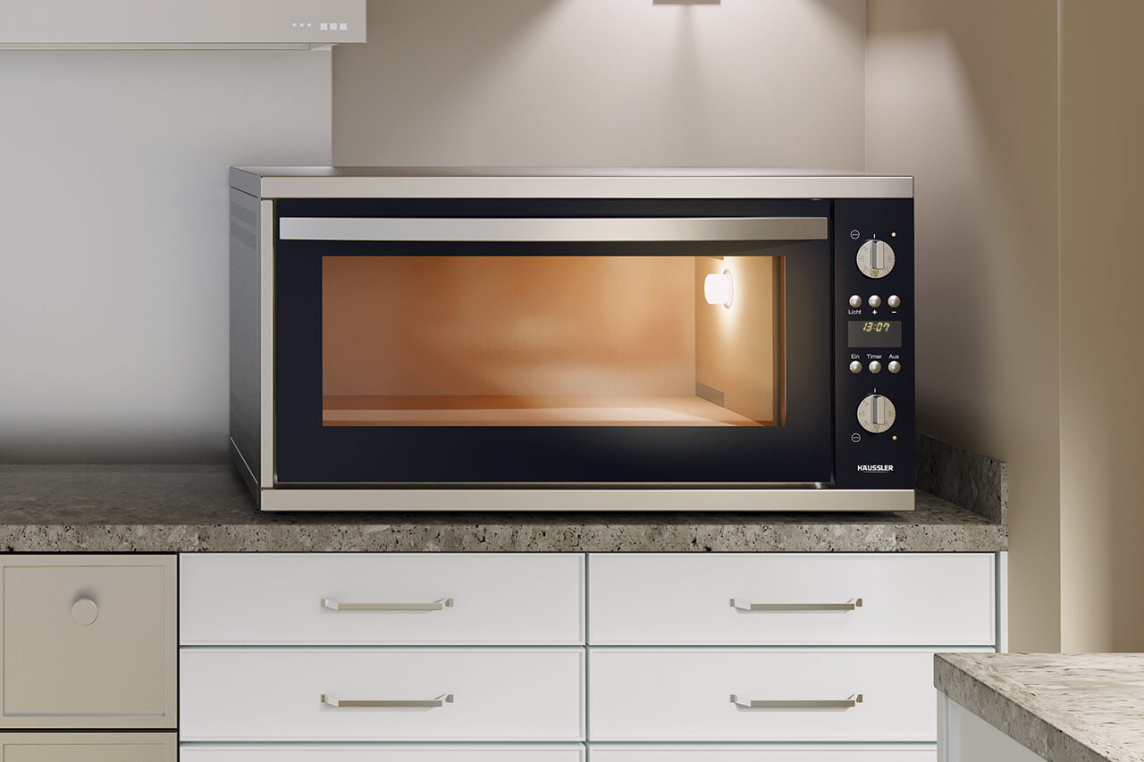 Elektro-Steinbackofen Vorgeheizter Elektro-Steinbackofen in einer modernen Küche