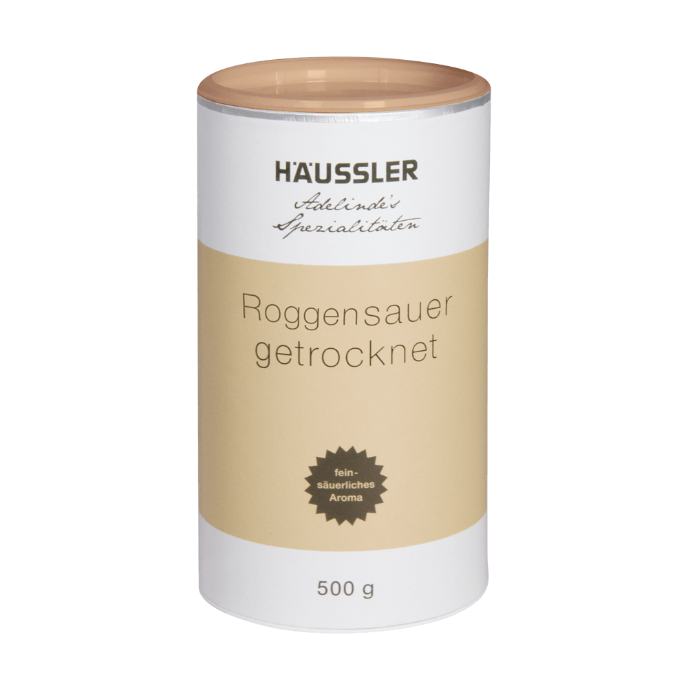 Roggensauerteig, getrocknet Orangenfarbige Dose mit Roggensauerteig.