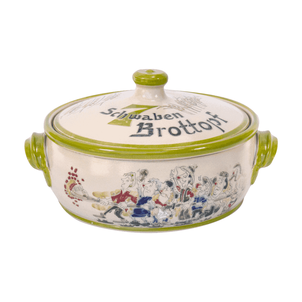 Brottopf flach mit Häussler Motiv Brottopf flach mit Häussler Motiv ohne Hintergrund