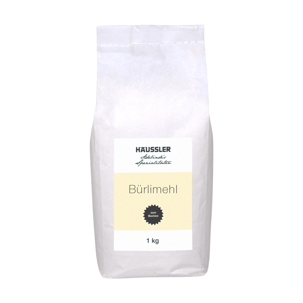 Buerlimehlpackung in frontaler Ansicht ohne Hintergrund.