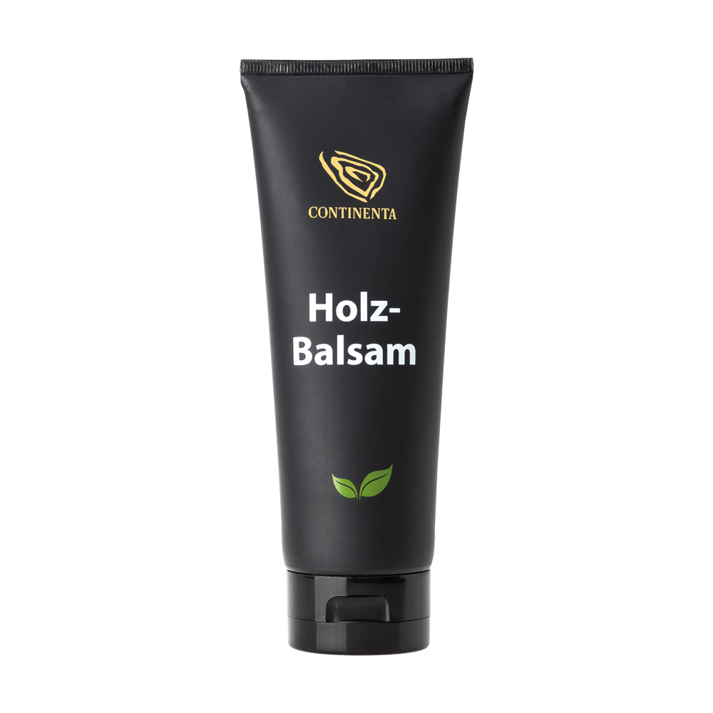 Holz-Balsam 250 ml schwarze Tube mit der Aufschrift Holz-Balsam 250 Milliliter, ohne Hintergrund abgebildet