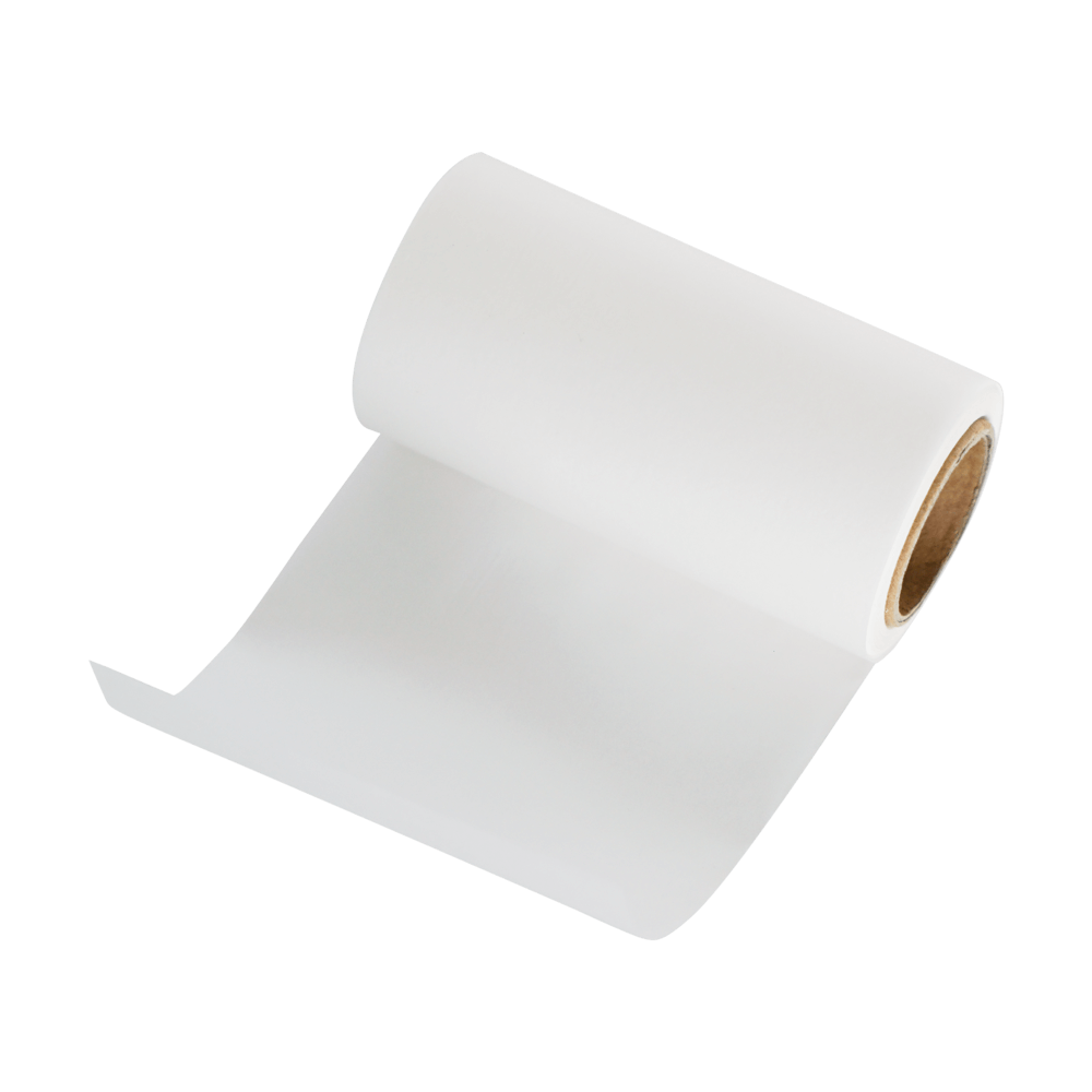 Mini-Rolle Backpapier Mini-Backpapierrolle mit ausgerolltem Anfang ohne Verpackung und ohne Hintergrund.