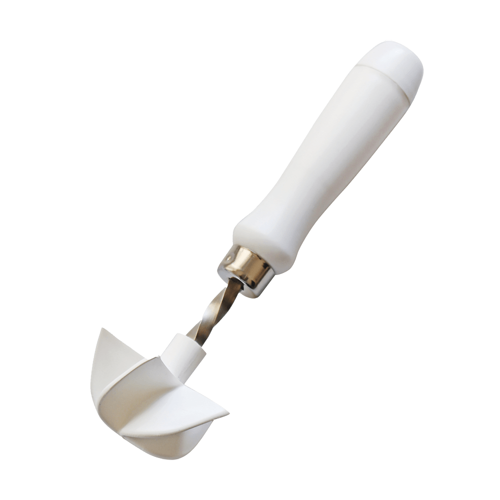 Kaisersemmeldrücker mit weißem Griff ohne Hintergrund.